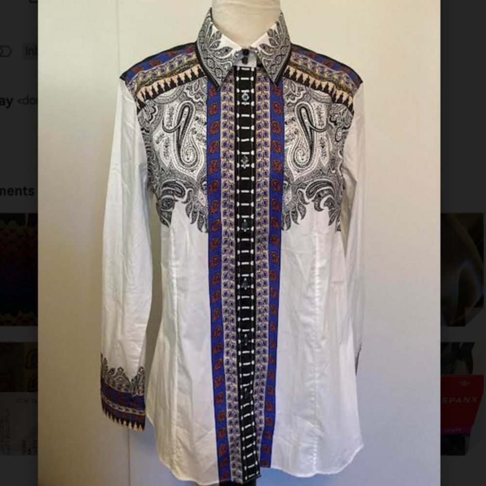 Etro paisley stretch cotton button front shirt
